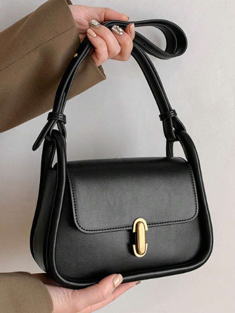 Shoulder Bag Structured - Elegant Black PU Leather Shoulder Bag