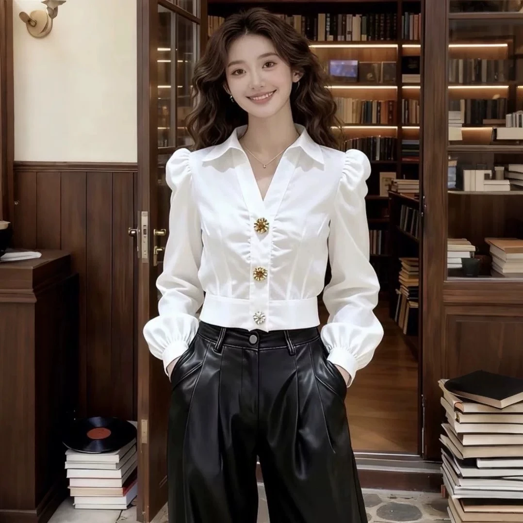 Elegant White Shirt V Neck Blo - Women Formal Office Wear Tops reseña y precio