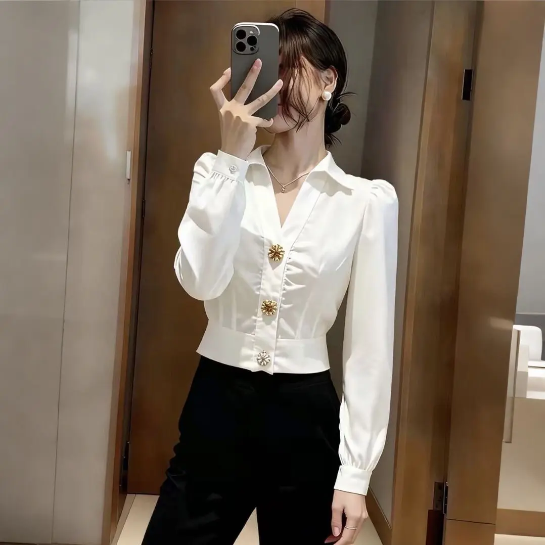 Elegant White Shirt V Neck Blo - Women Formal Office Wear Tops reseña y precio