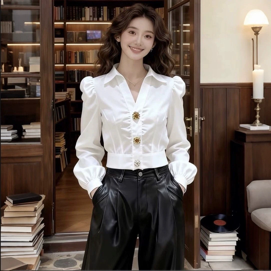 Elegant White Shirt V Neck Blo - Women Formal Office Wear Tops reseña y precio