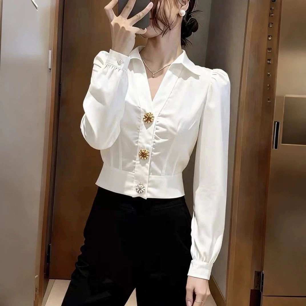 Elegant White Shirt V Neck Blo - Women Formal Office Wear Tops reseña y precio