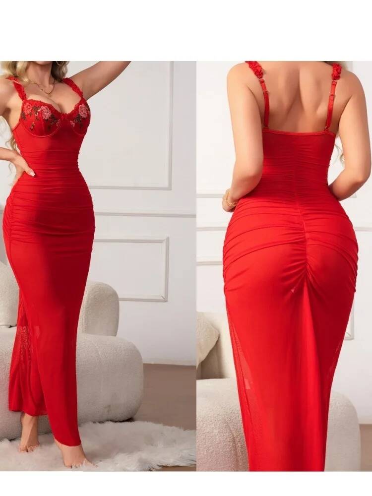 Red Ruched Dress With Strap Bo - Women Formal Wear Trends reseña y precio