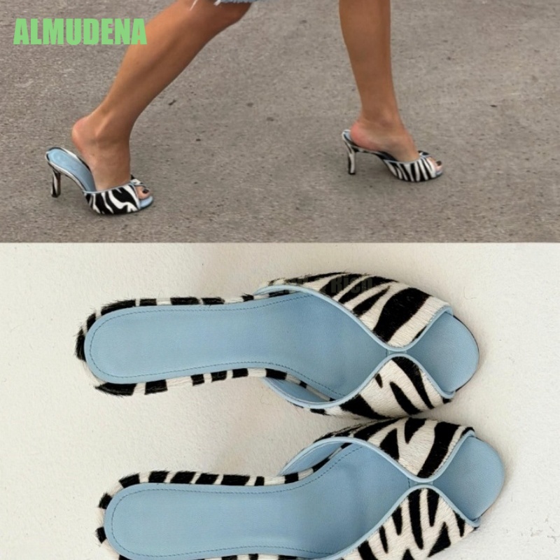 Zebra Print V-Cut Peep Toe Mul - Kitten Heel Women reseña y precio