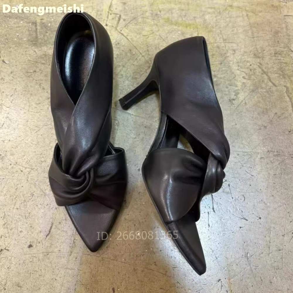 Women Black Leather Twisted Kn - Kitten Heel Women reseña y precio