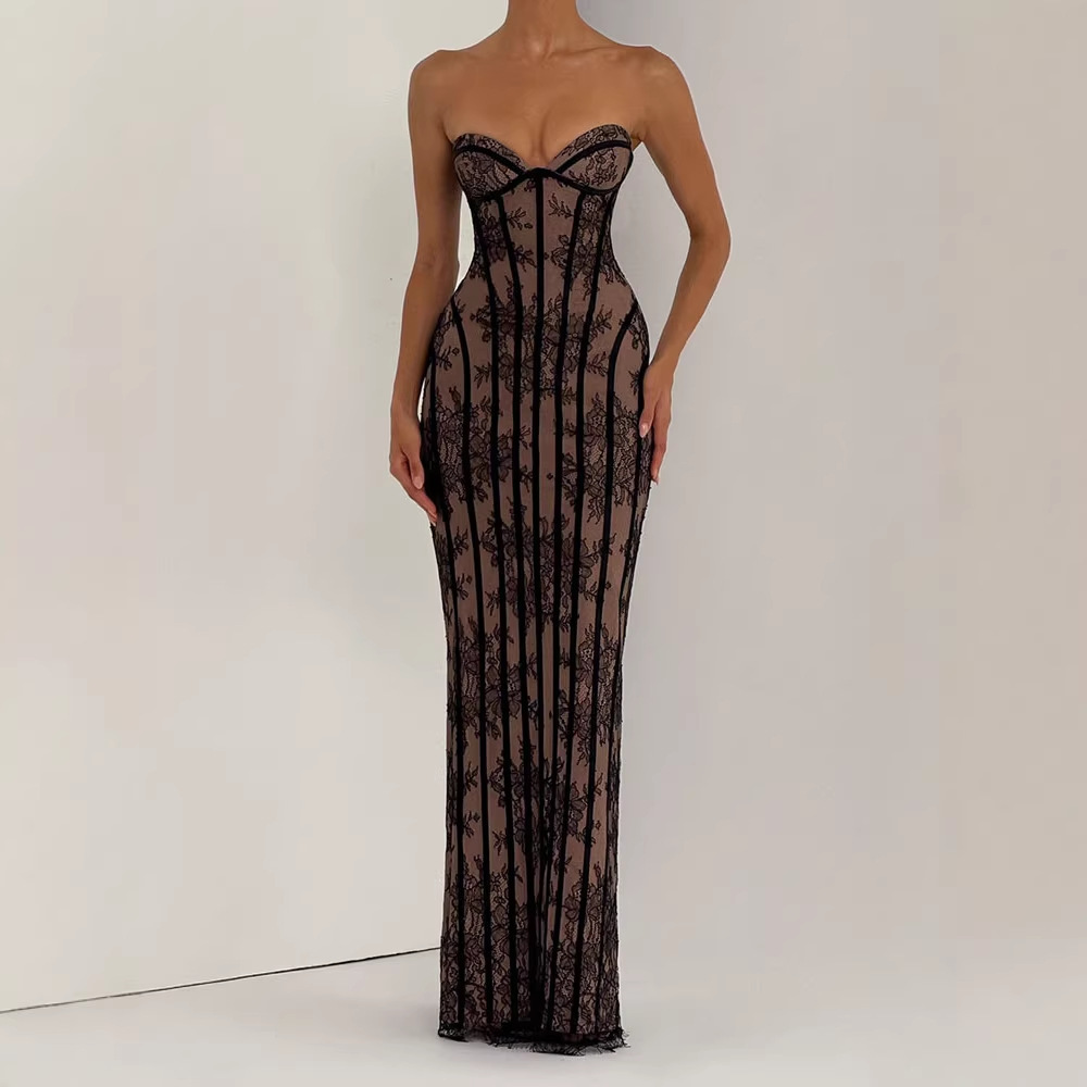Strapless Bodycon Maxi Dress f - Women Formal Party Wear Dress reseña y precio