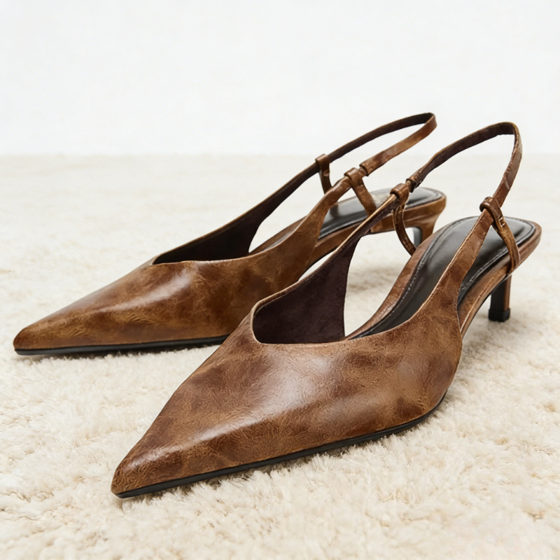 Retro Brown Kitten Heel Design - Slingback Heel Formal reseña y precio